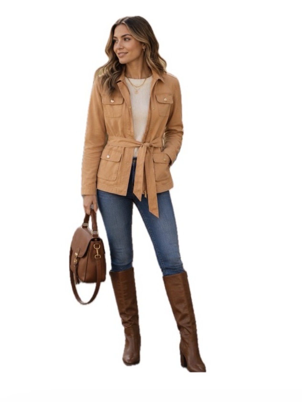 Draper James, 100% Cotton Women's Tan Belted Jacket, Size L